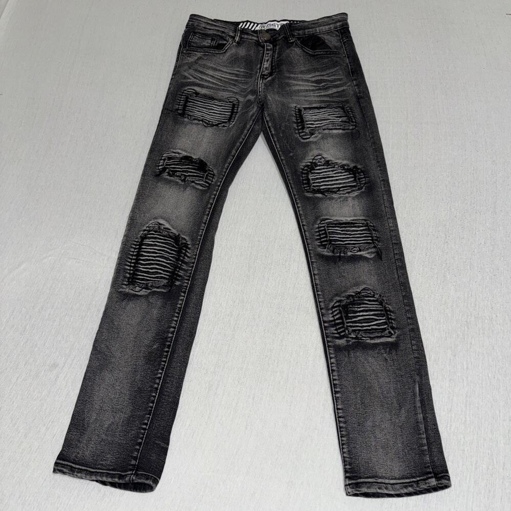 RGSTR Jeans Men Sz 32 (31x30) Black Distressed Thrashed Moto Biker Whiskers EUC
